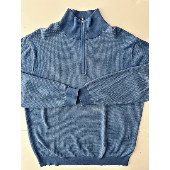 Lincs Cashmere Blend Sweater Men XL Blue High Neck 1/4 Zipper Dots Cozy Stretch - Picture 3 of 12